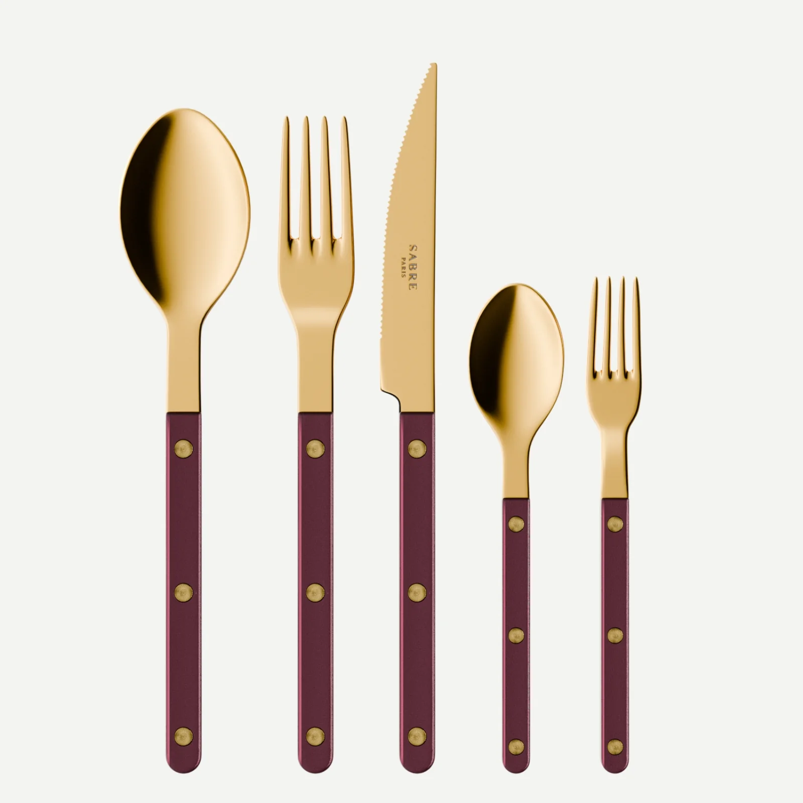 Bistrot couleur Gold Pearly, Aubergine - Set de 5 couverts de table