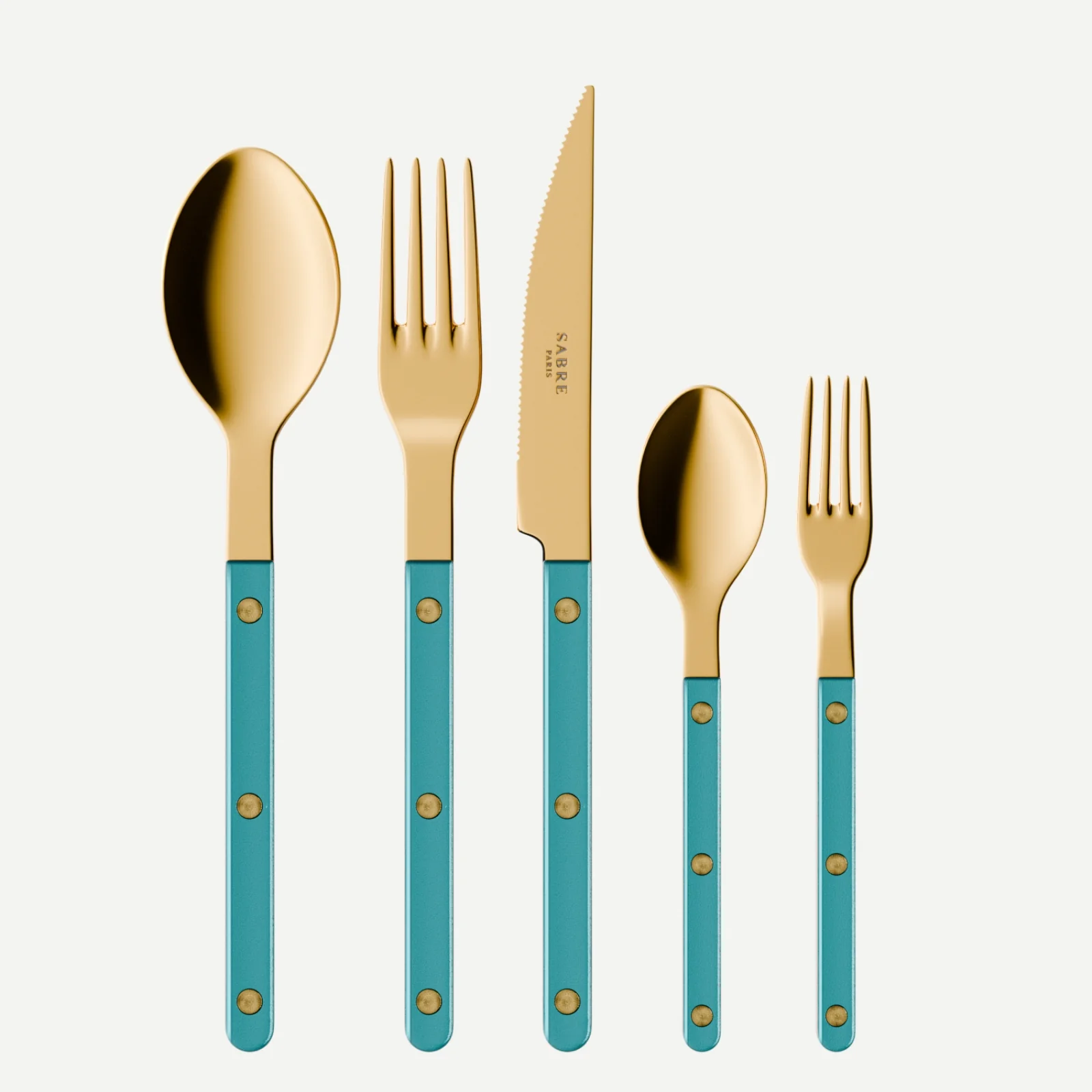 Bistrot couleur Gold Pearly, Turquoise - Set de 5 couverts de table