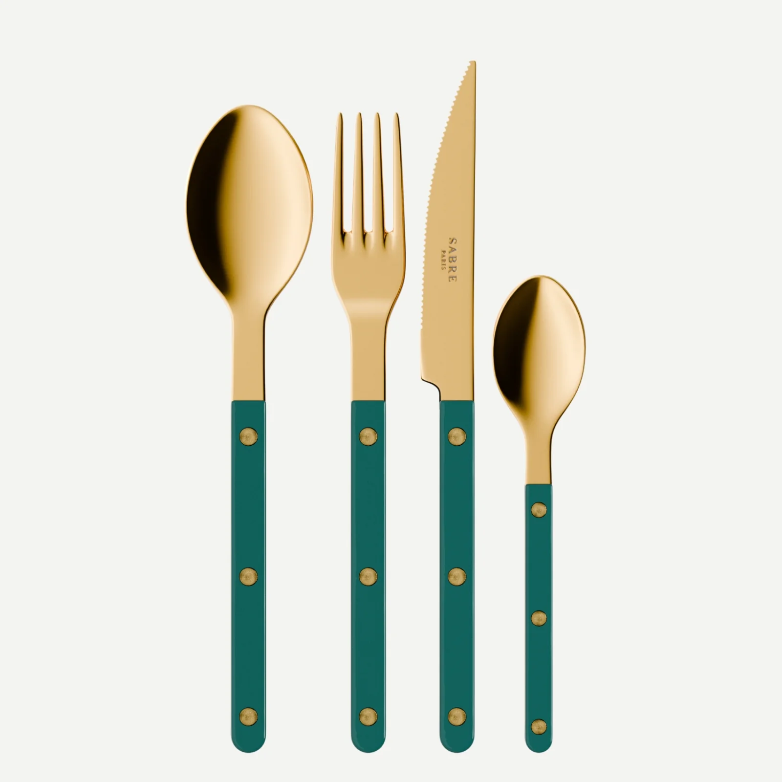 Bistrot couleur Gold Uni, Bleu canard - Set de 4 couverts de table