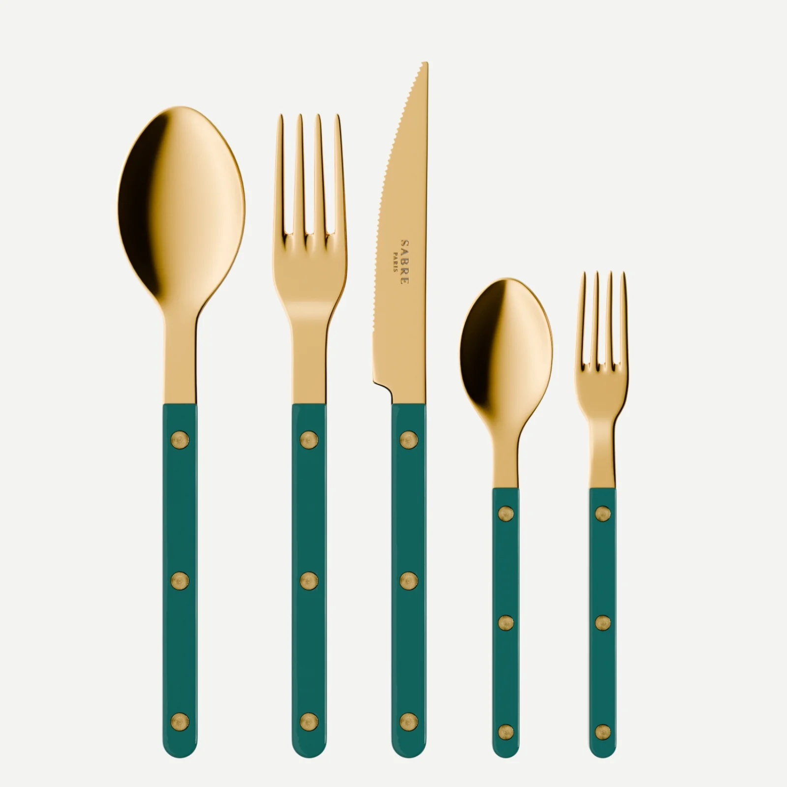 Bistrot couleur Gold Uni, Bleu canard - Set de 5 couverts de table