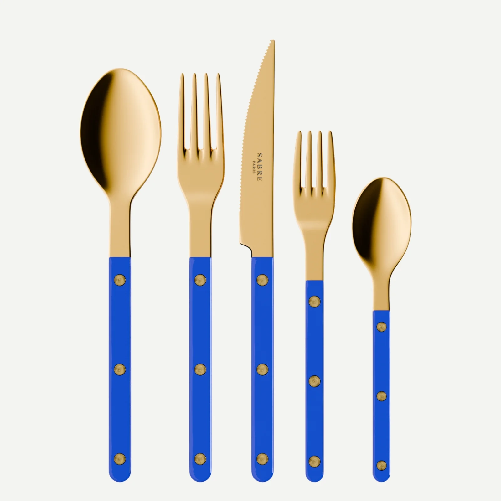 Bistrot couleur Gold Uni, Bleu outremer - Set de 5 couverts de table