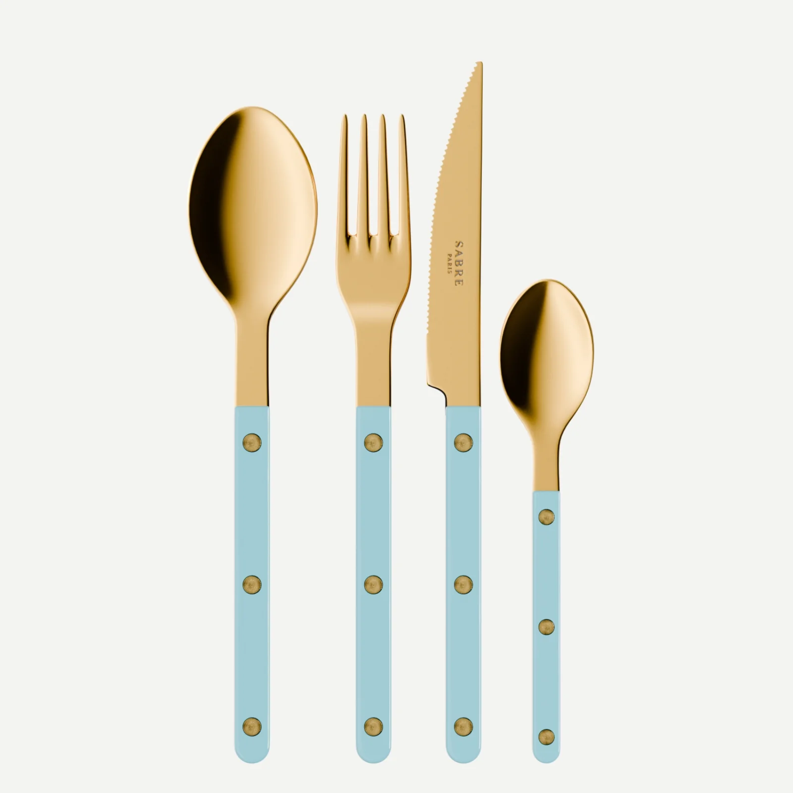 Bistrot couleur Gold Uni, Bleu pastel - Set de 4 couverts de table