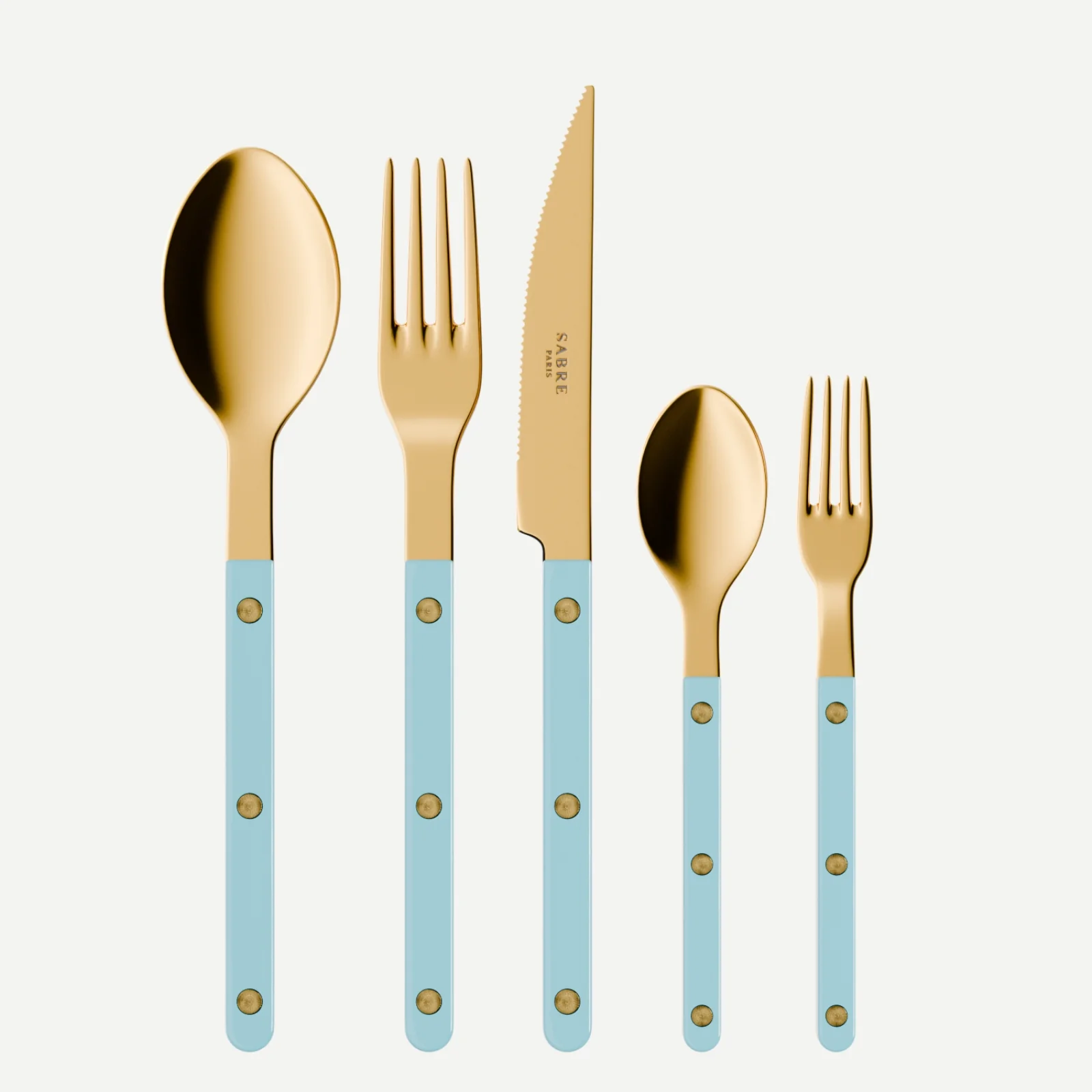 Bistrot couleur Gold Uni, Bleu pastel - Set de 5 couverts de table