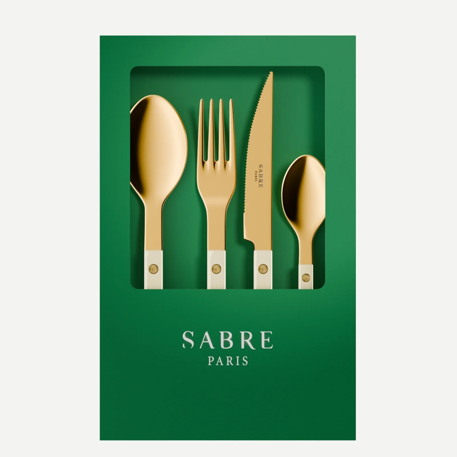 Bistrot couleur Gold Uni, Ivoire - Coffret de 4 couverts de table