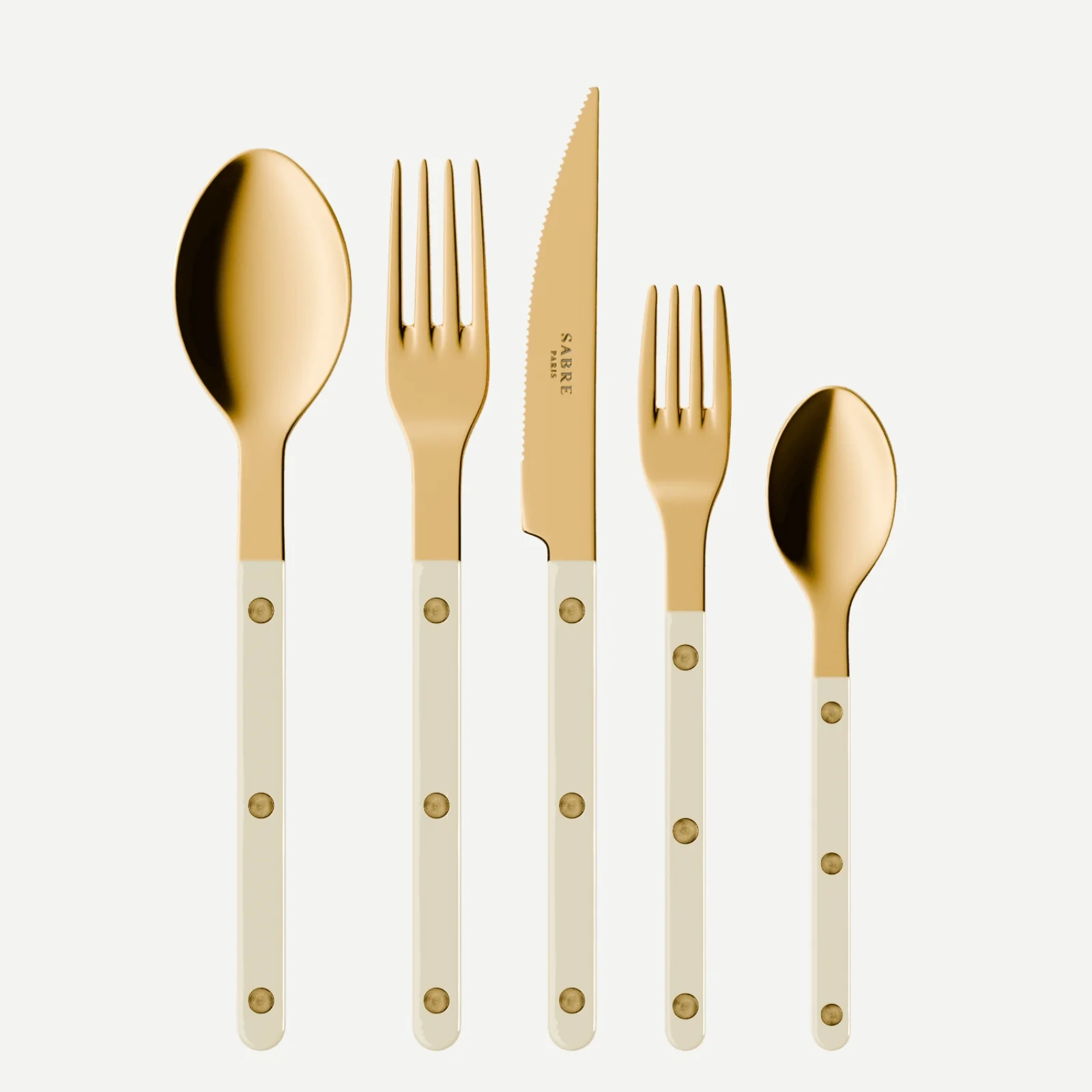 Bistrot couleur Gold Uni, Ivoire - Set de 5 couverts de table