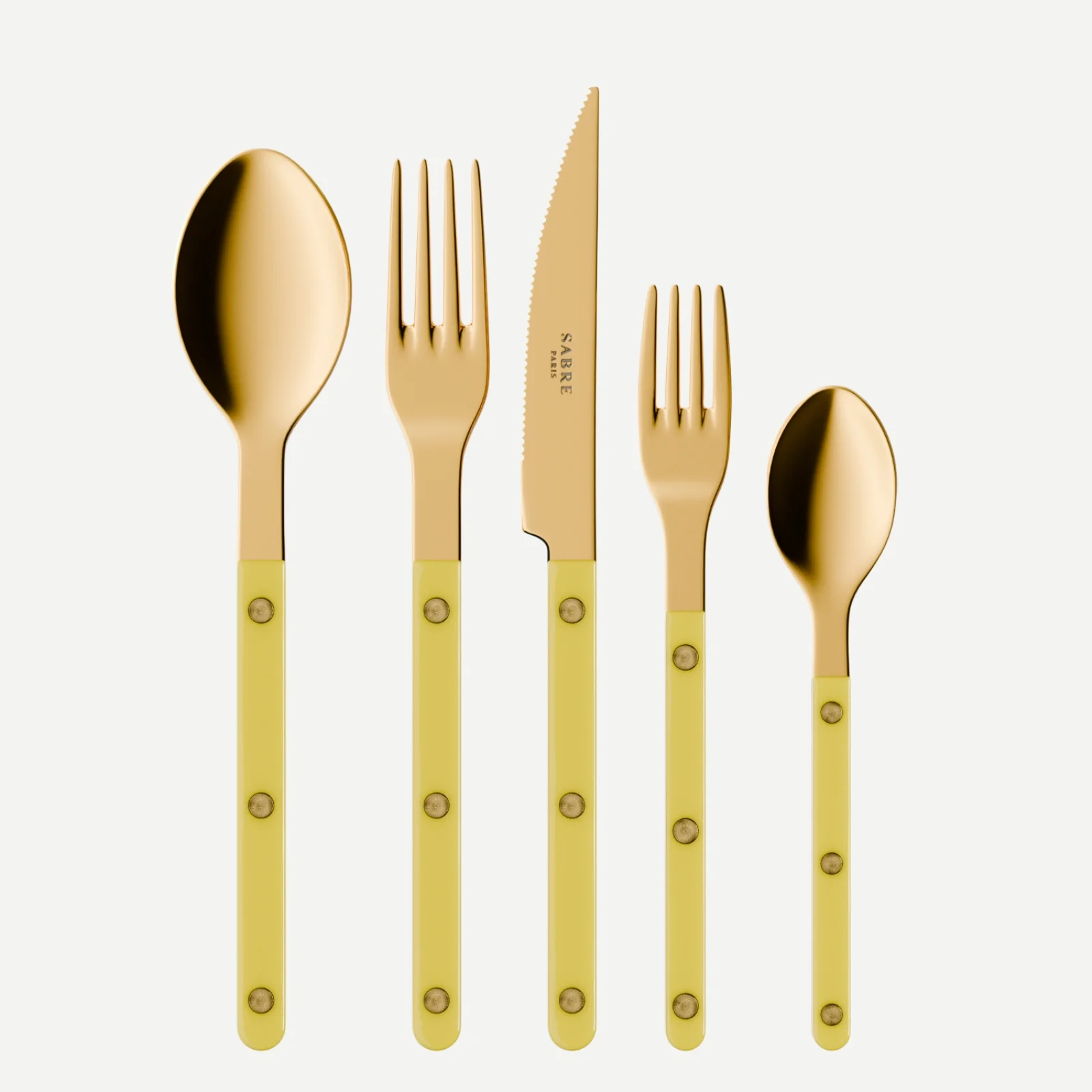 Bistrot couleur Gold Uni, Jaune - Set de 5 couverts de table