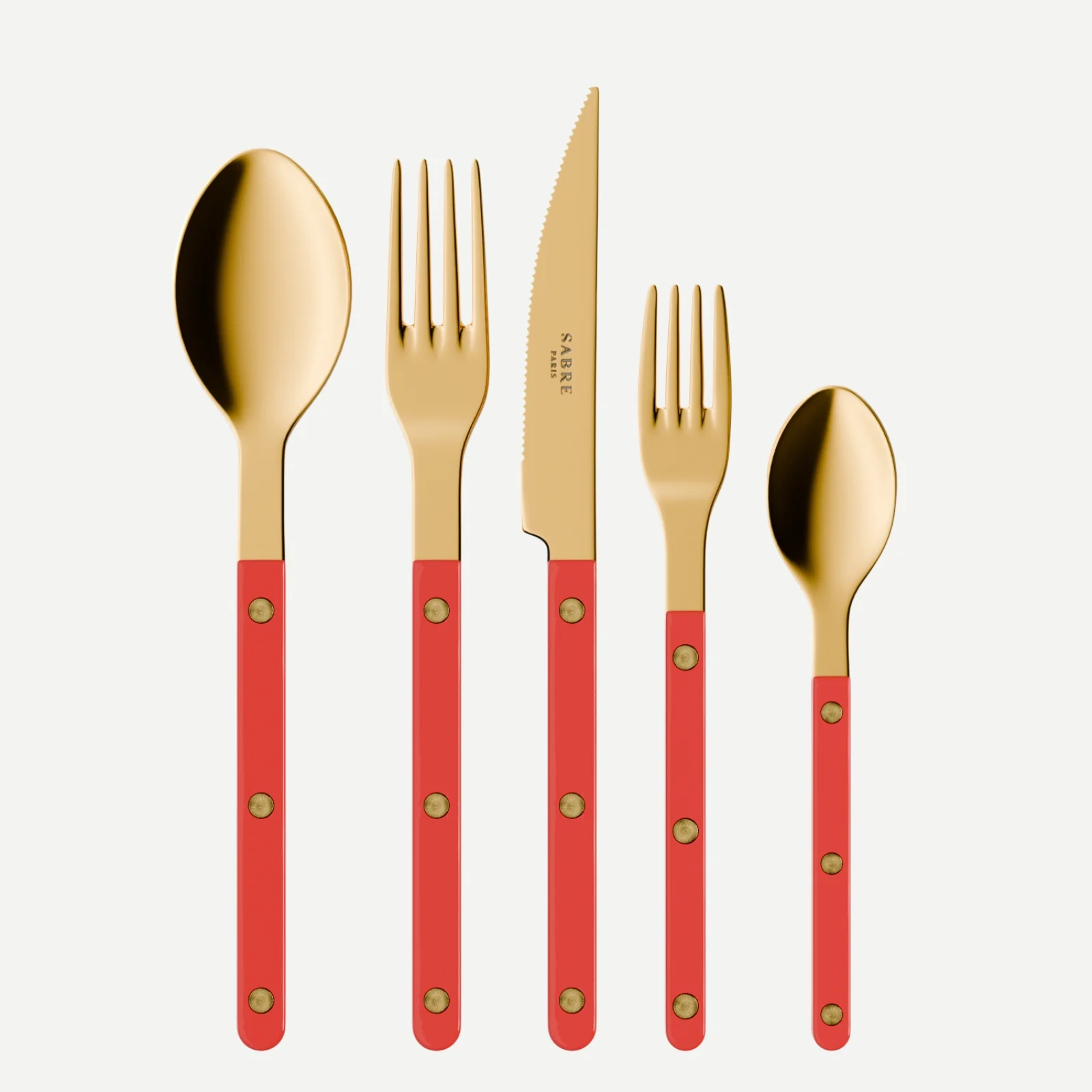 Bistrot couleur Gold Uni, Rouge - Set de 5 couverts de table