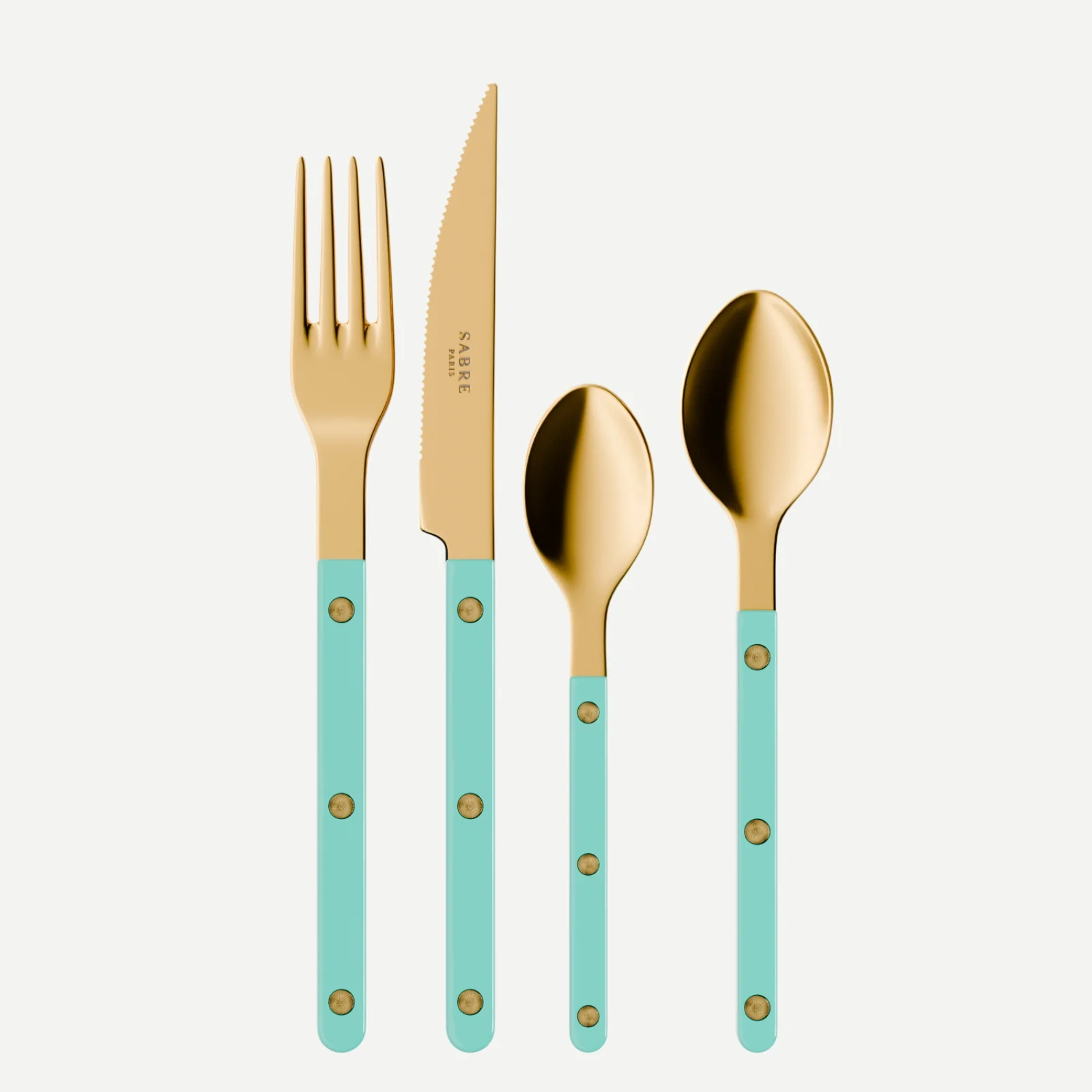Bistrot couleur Gold Uni, Turquoise - Set de 4 couverts de table