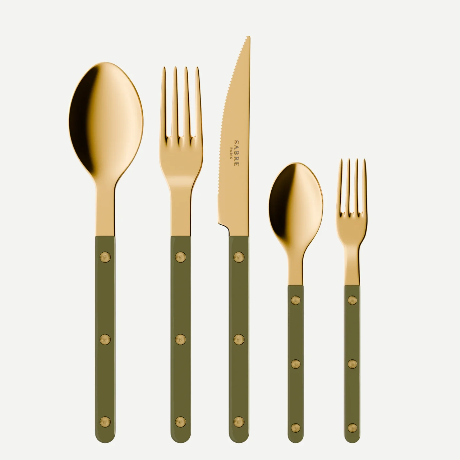 Bistrot couleur Gold Uni, Vert fougère - Set de 5 couverts de table