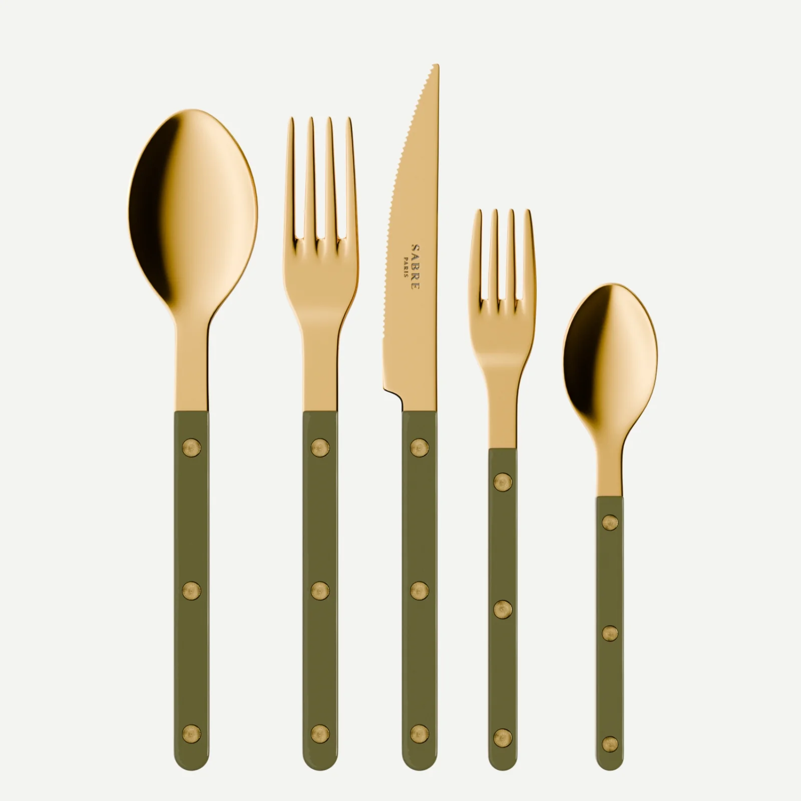 Bistrot couleur Gold Uni, Vert fougère - Set de 5 couverts de table