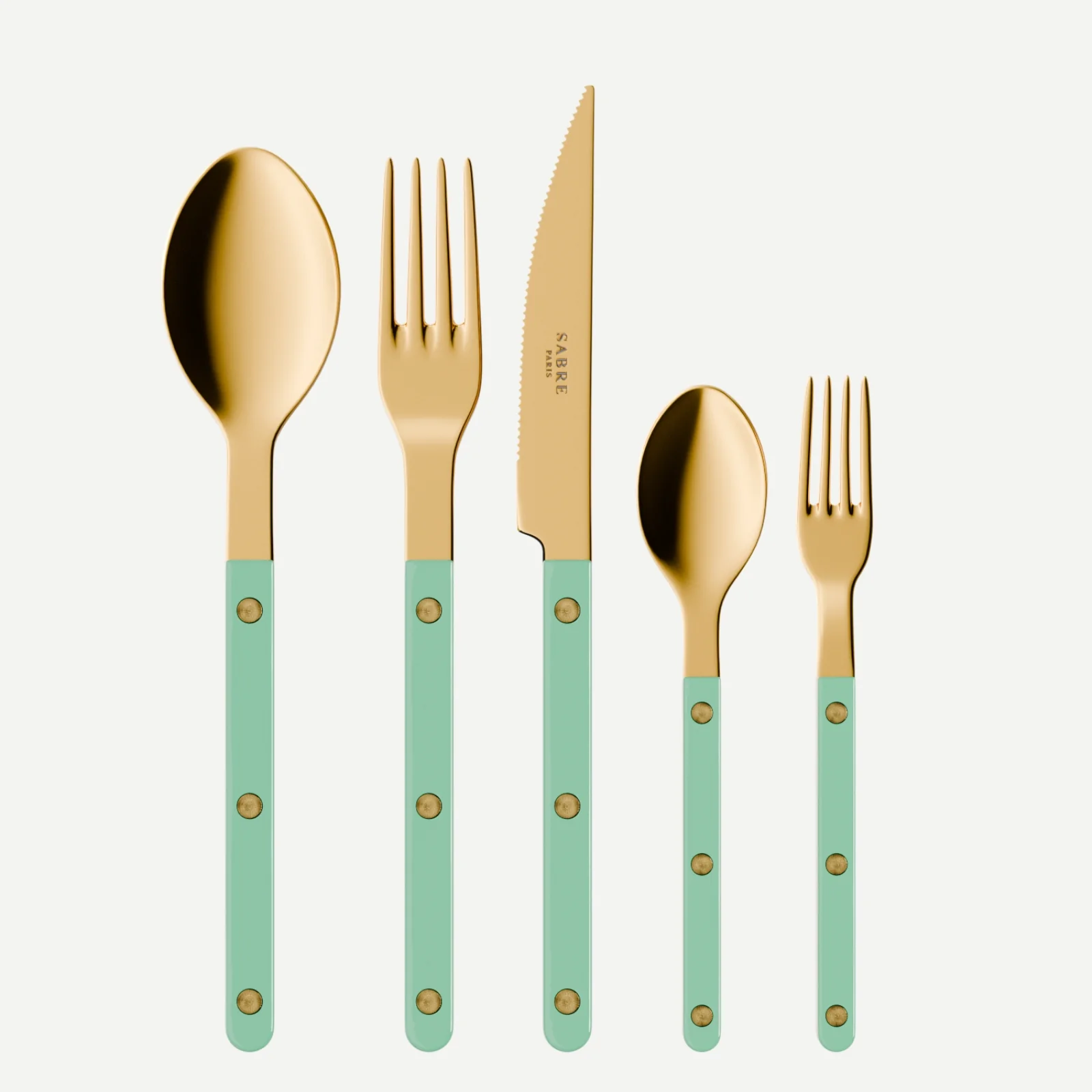 Bistrot couleur Gold Uni, Vert pastel - Set de 5 couverts de table