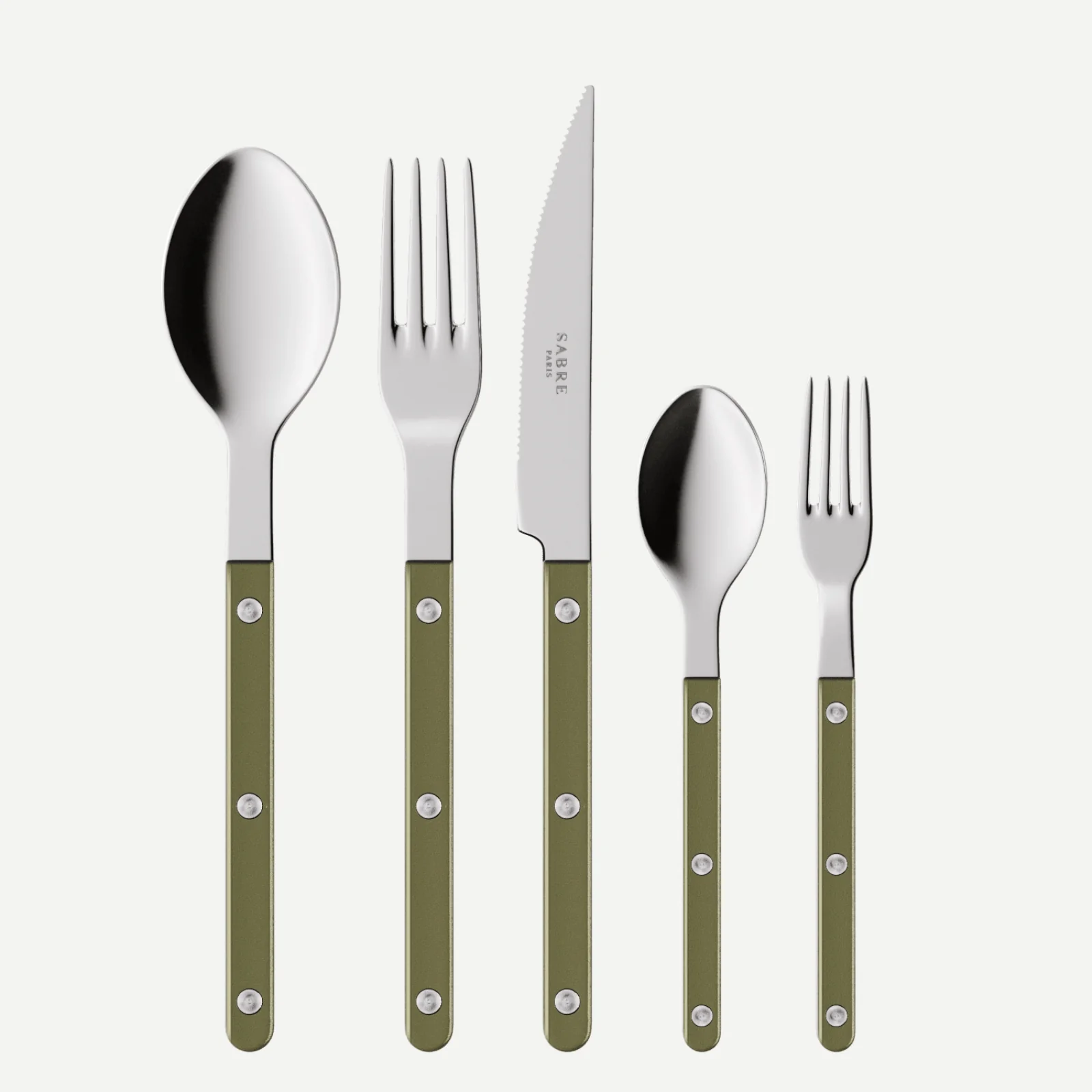 Bistrot Pearly, Olive - Set de 5 couverts de table