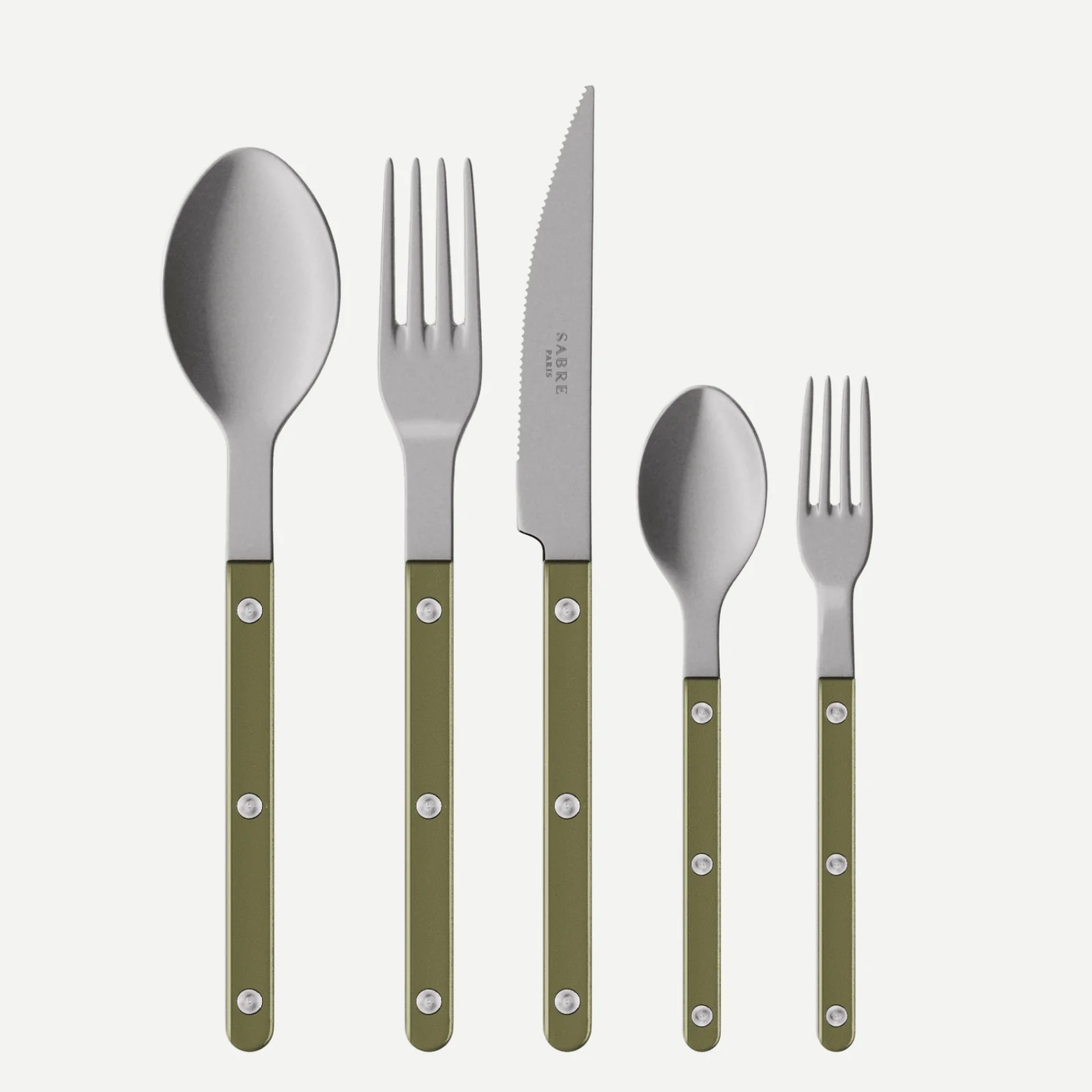 Bistrot Vintage Pearly, Olive - Set de 5 couverts de table