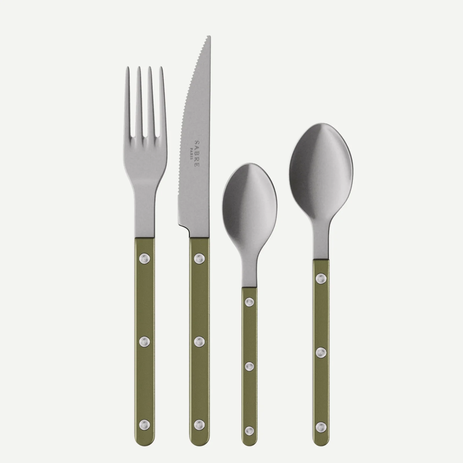 Bistrot Vintage Pearly, Olive - Set de 4 couverts de table