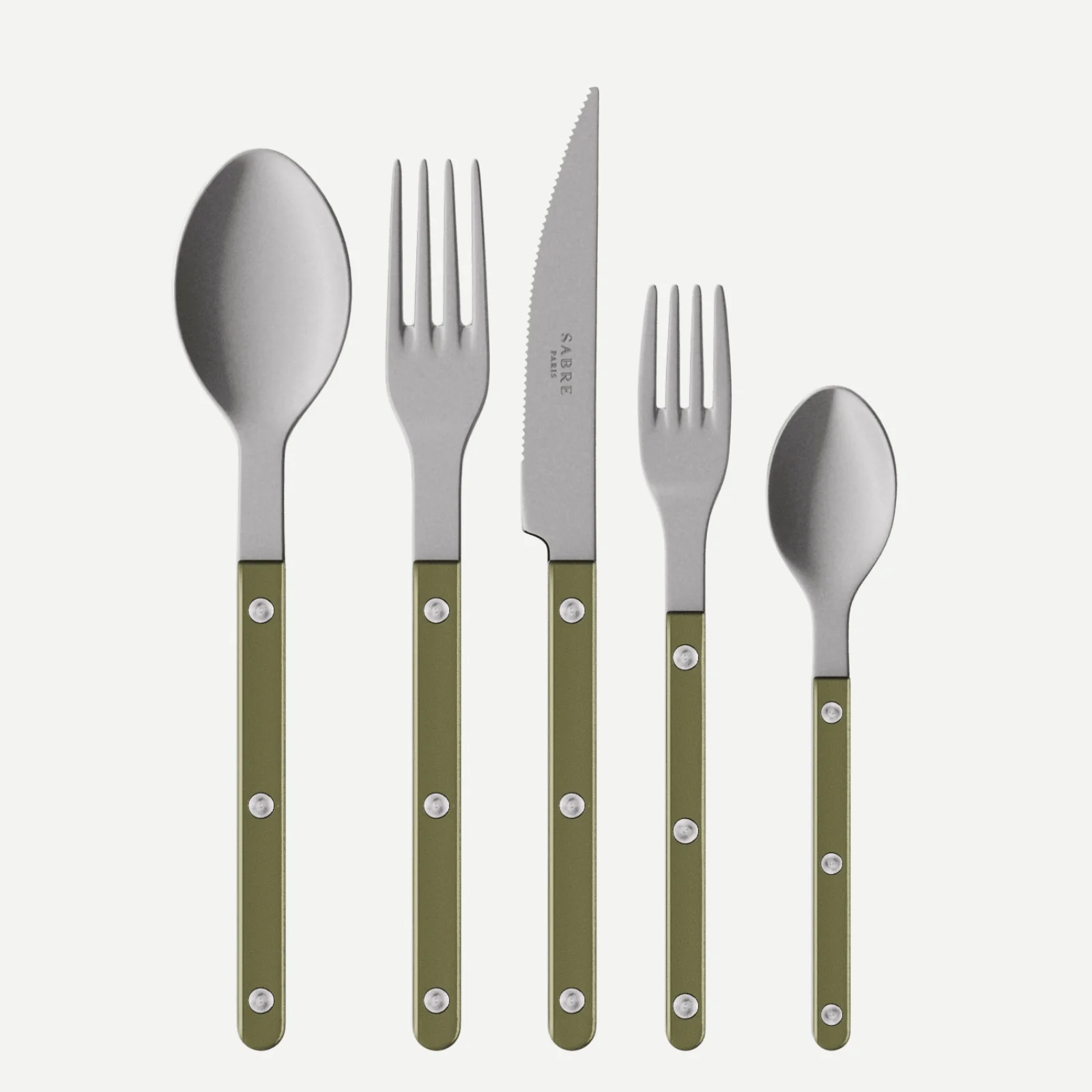 Bistrot Vintage Pearly, Olive - Set de 5 couverts de table