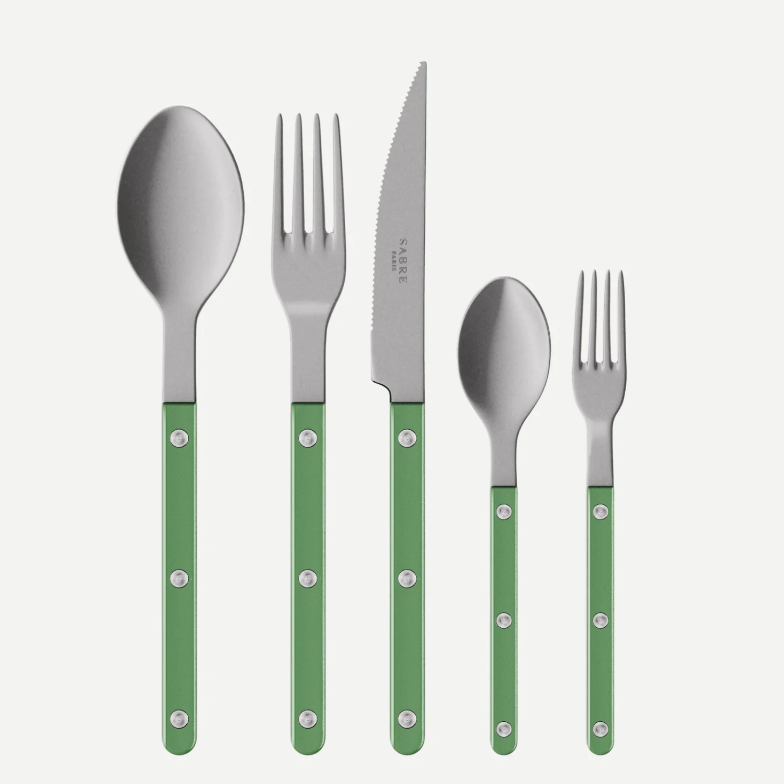 Bistrot Vintage Pearly, Vert jardin - Set de 5 couverts de table