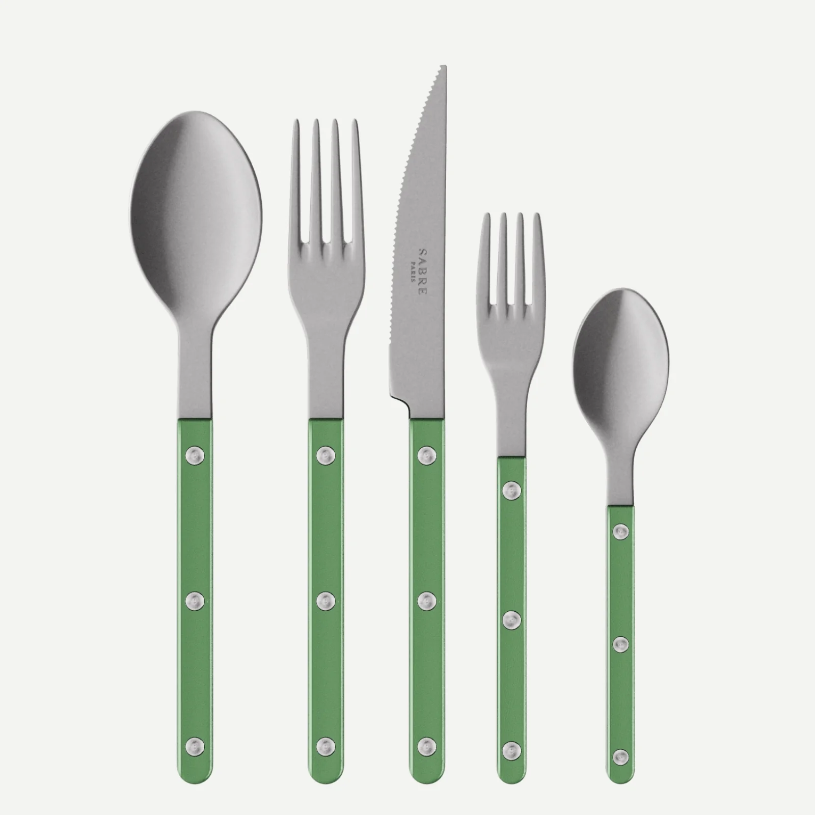 Bistrot Vintage Pearly, Vert jardin - Set de 5 couverts de table