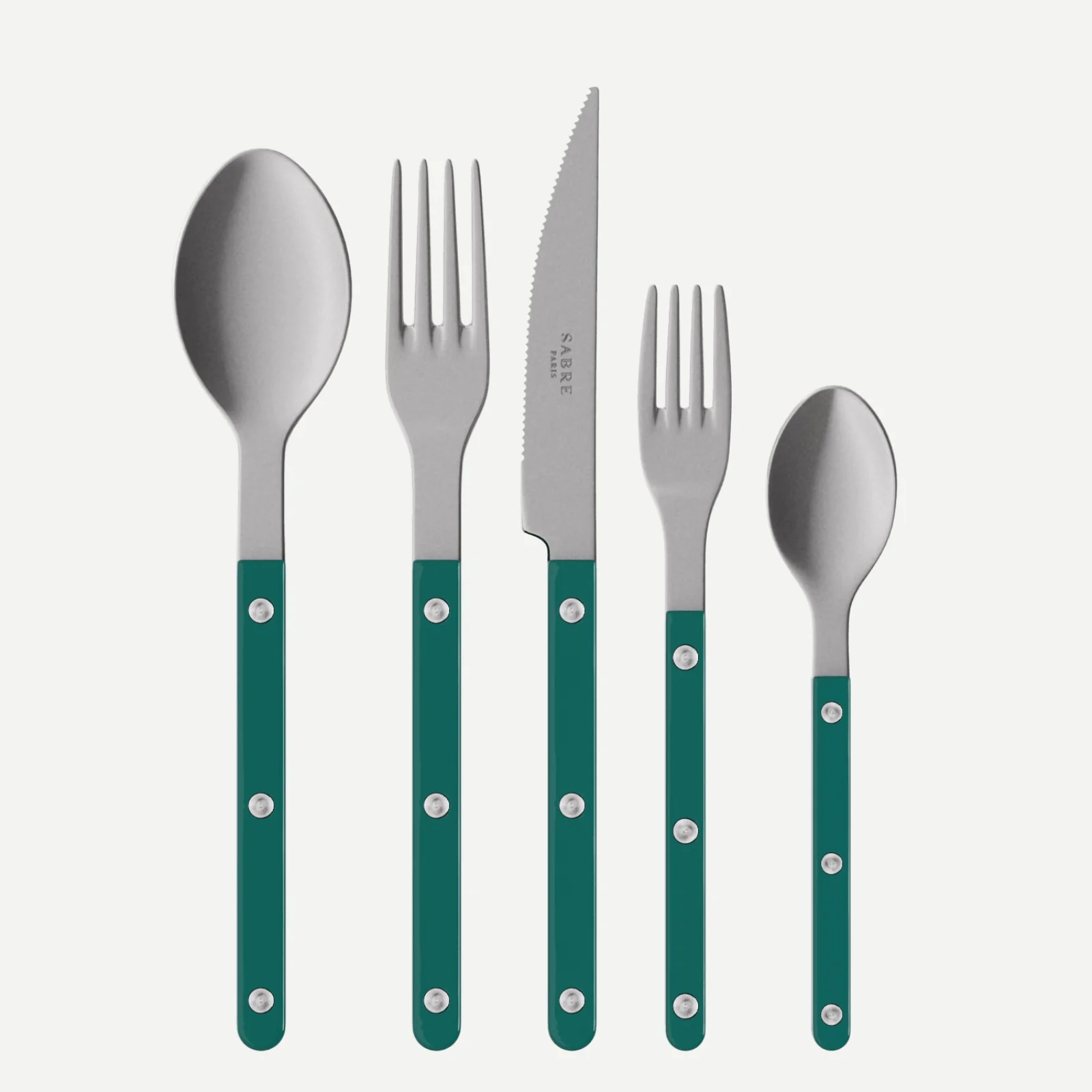 Bistrot Vintage Uni, Bleu canard - Set de 5 couverts de table