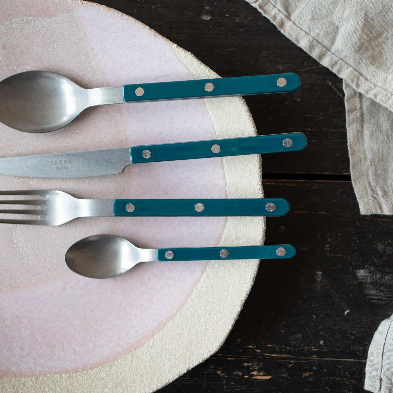 Bistrot Vintage Uni, Bleu canard - Fourchette de table - Image 2