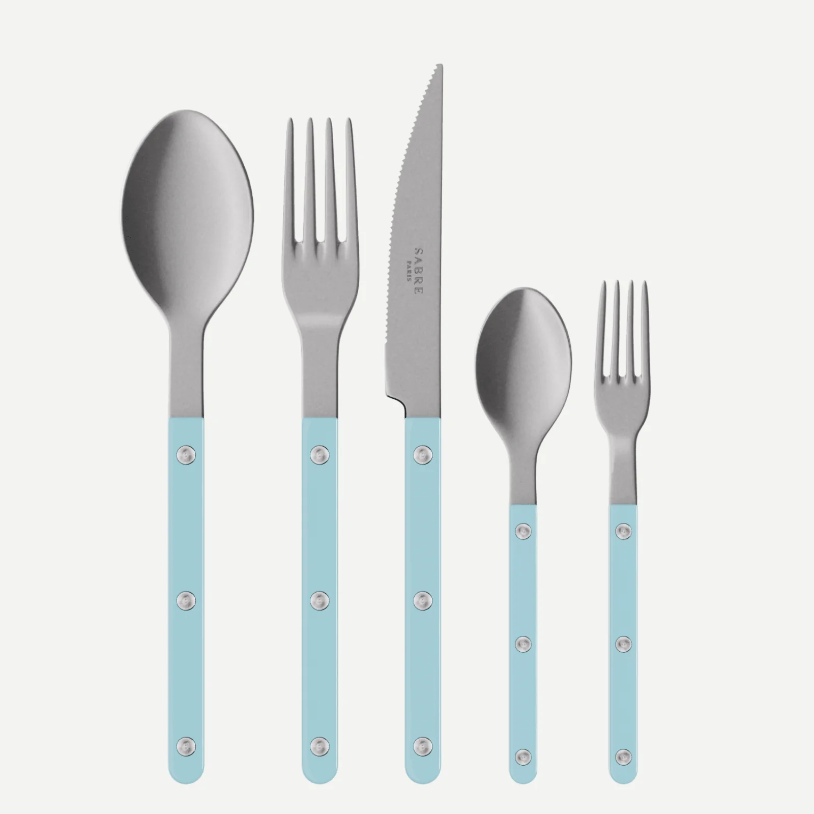 Bistrot Vintage Uni, Bleu pastel - Set de 5 couverts de table