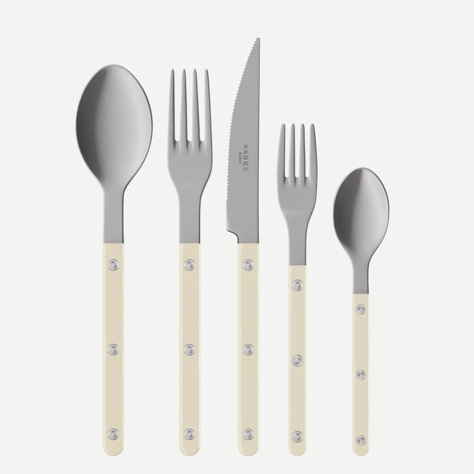 Bistrot Vintage Uni, Ivoire - Set de 5 couverts de table