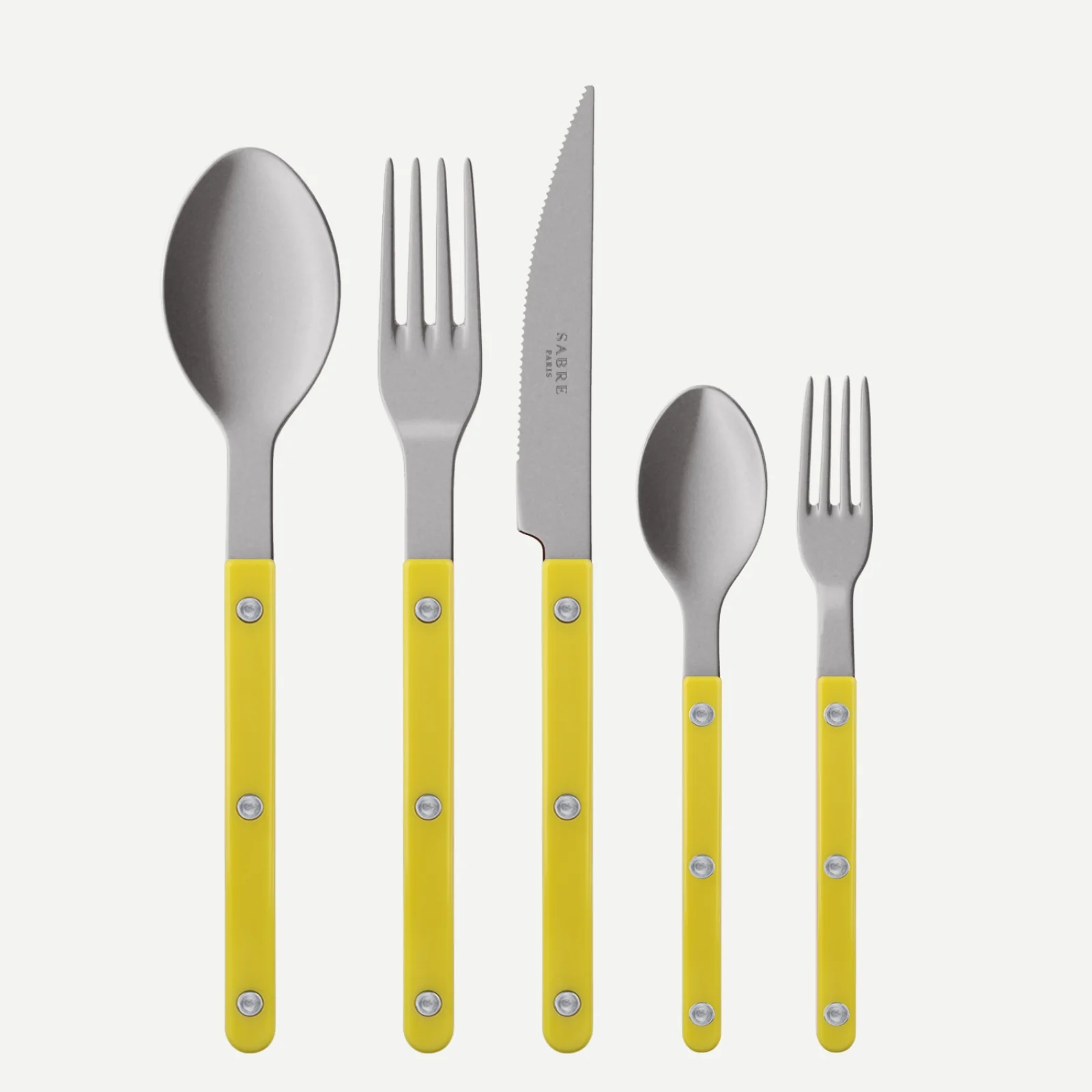 Bistrot Vintage Uni, Jaune - Set de 5 couverts de table