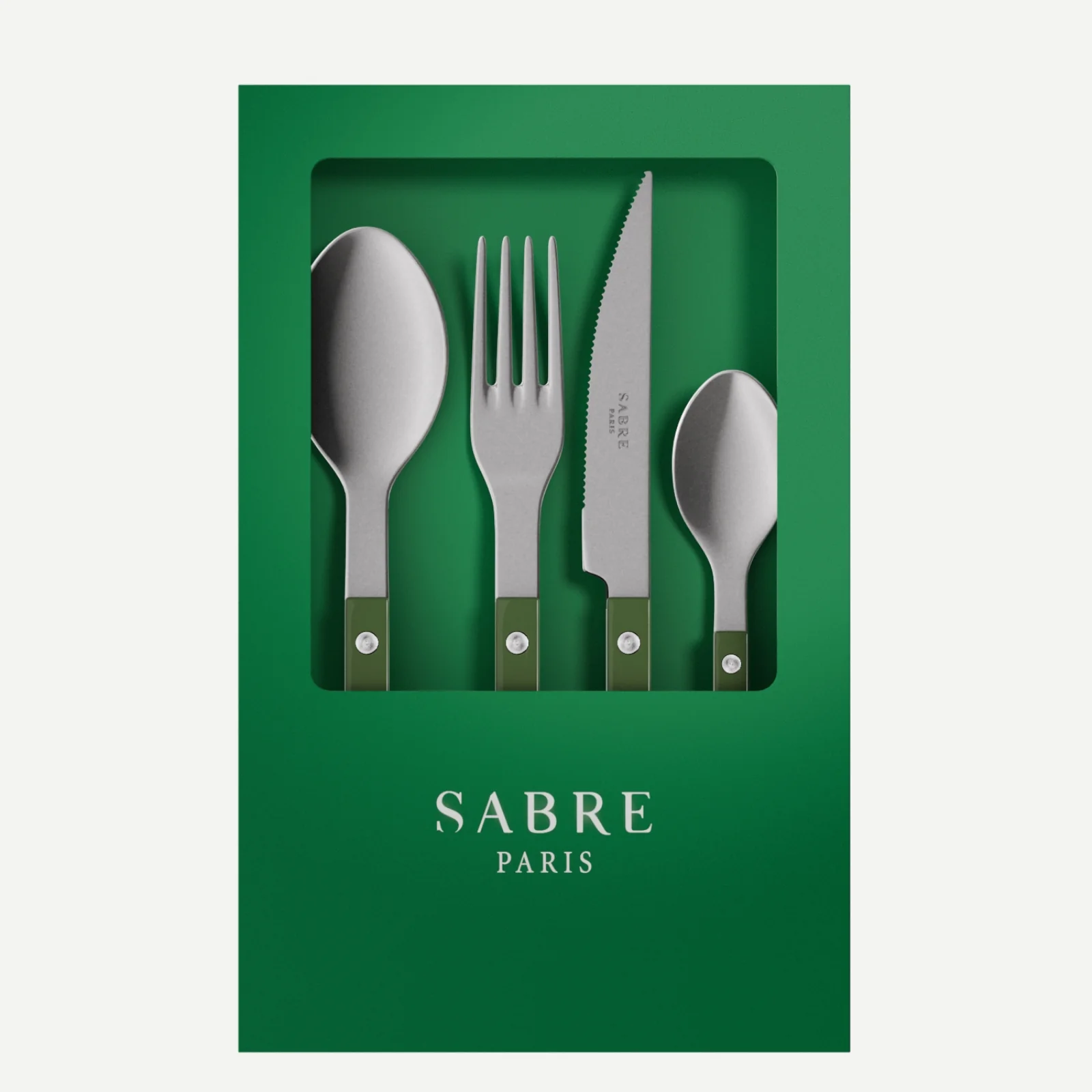 Bistrot Vintage Uni, Vert - Coffret de 4 couverts de table