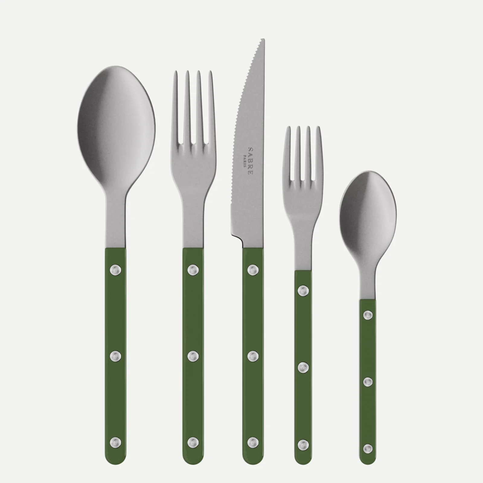 Bistrot Vintage Uni, Vert - Set de 5 couverts de table