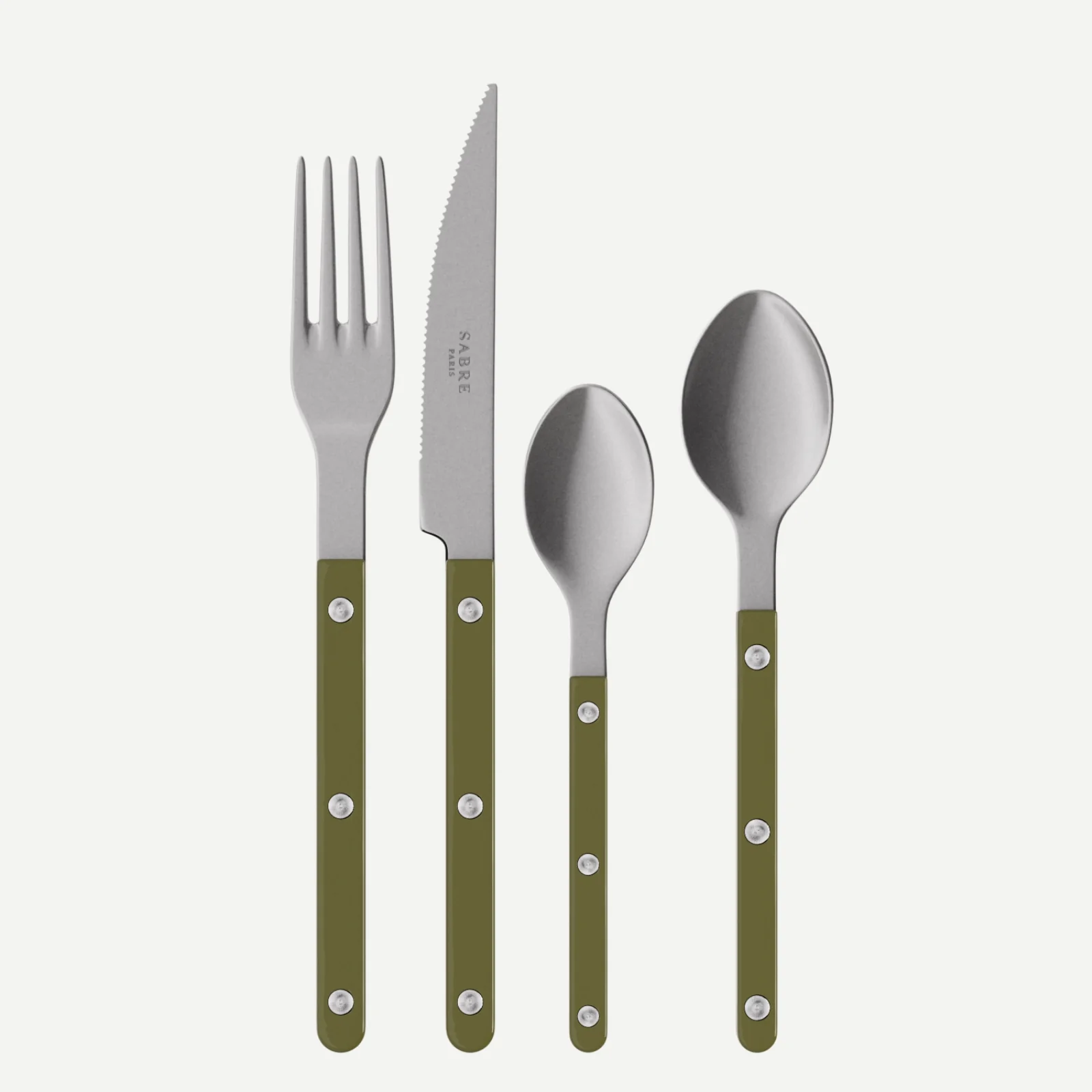 Bistrot Vintage Uni, Vert fougère - Set de 4 couverts de table
