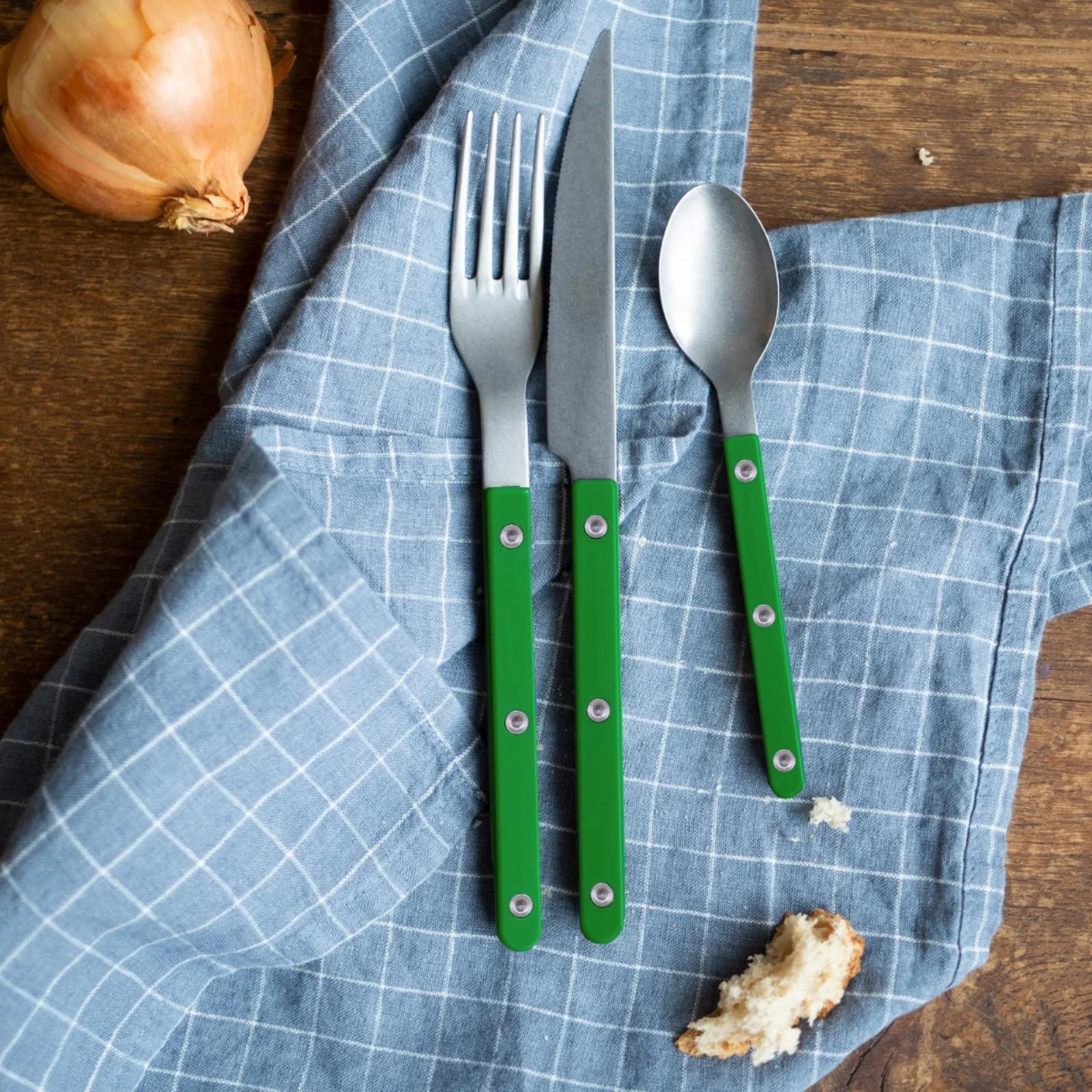 Bistrot Vintage Uni, Vert jardin - Set de 5 couverts de table - Image 2