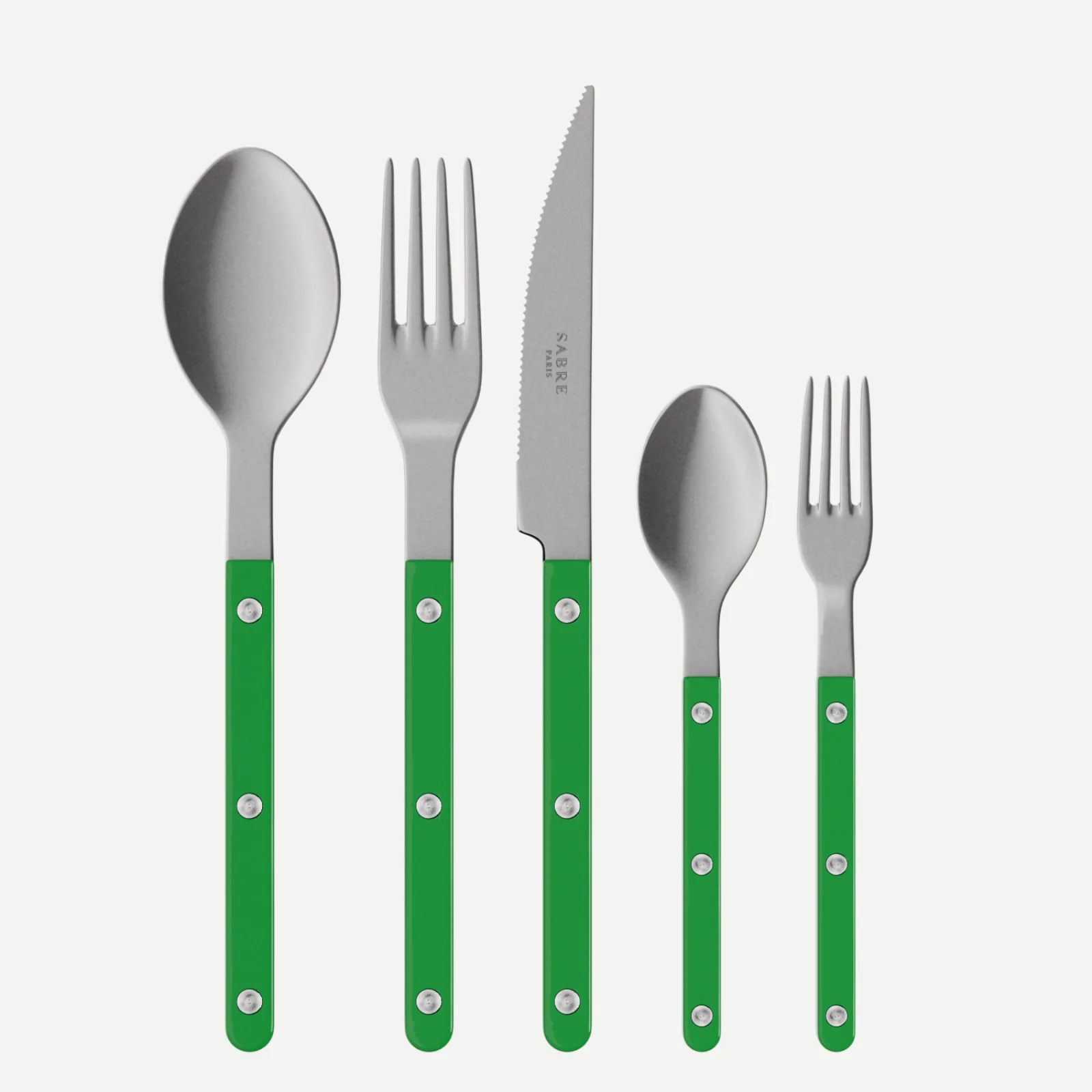 Bistrot Vintage Uni, Vert jardin - Set de 5 couverts de table