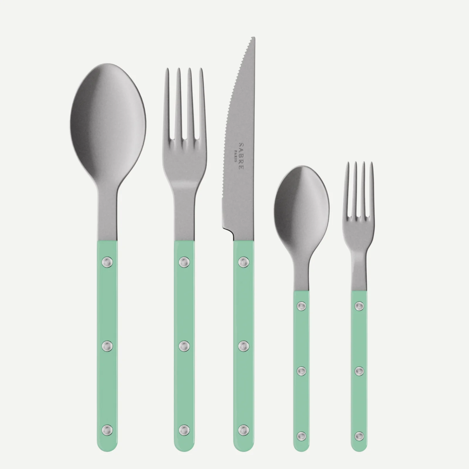 Bistrot Vintage Uni, Vert pastel - Set de 5 couverts de table