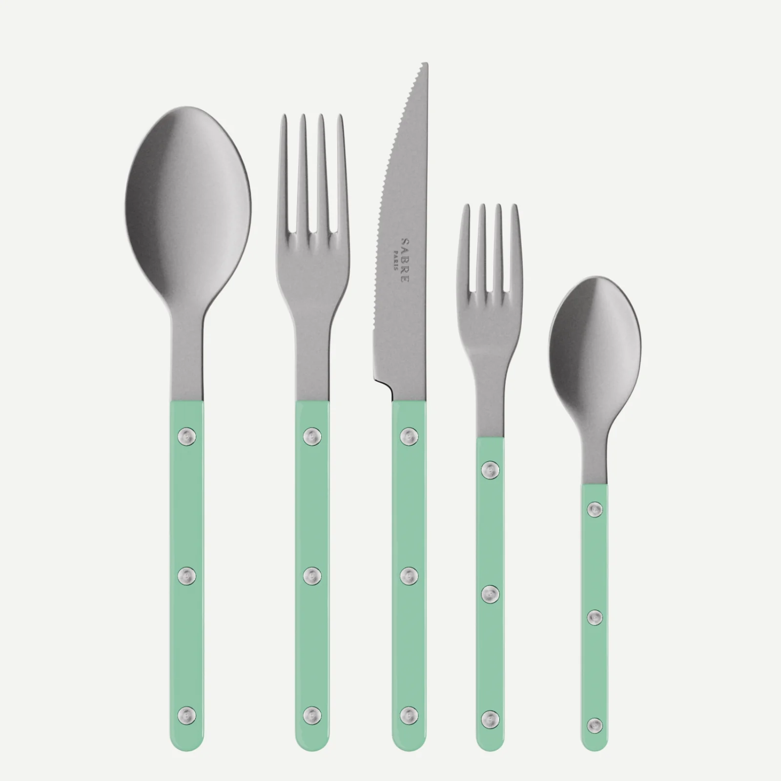 Bistrot Vintage Uni, Vert pastel - Set de 5 couverts de table